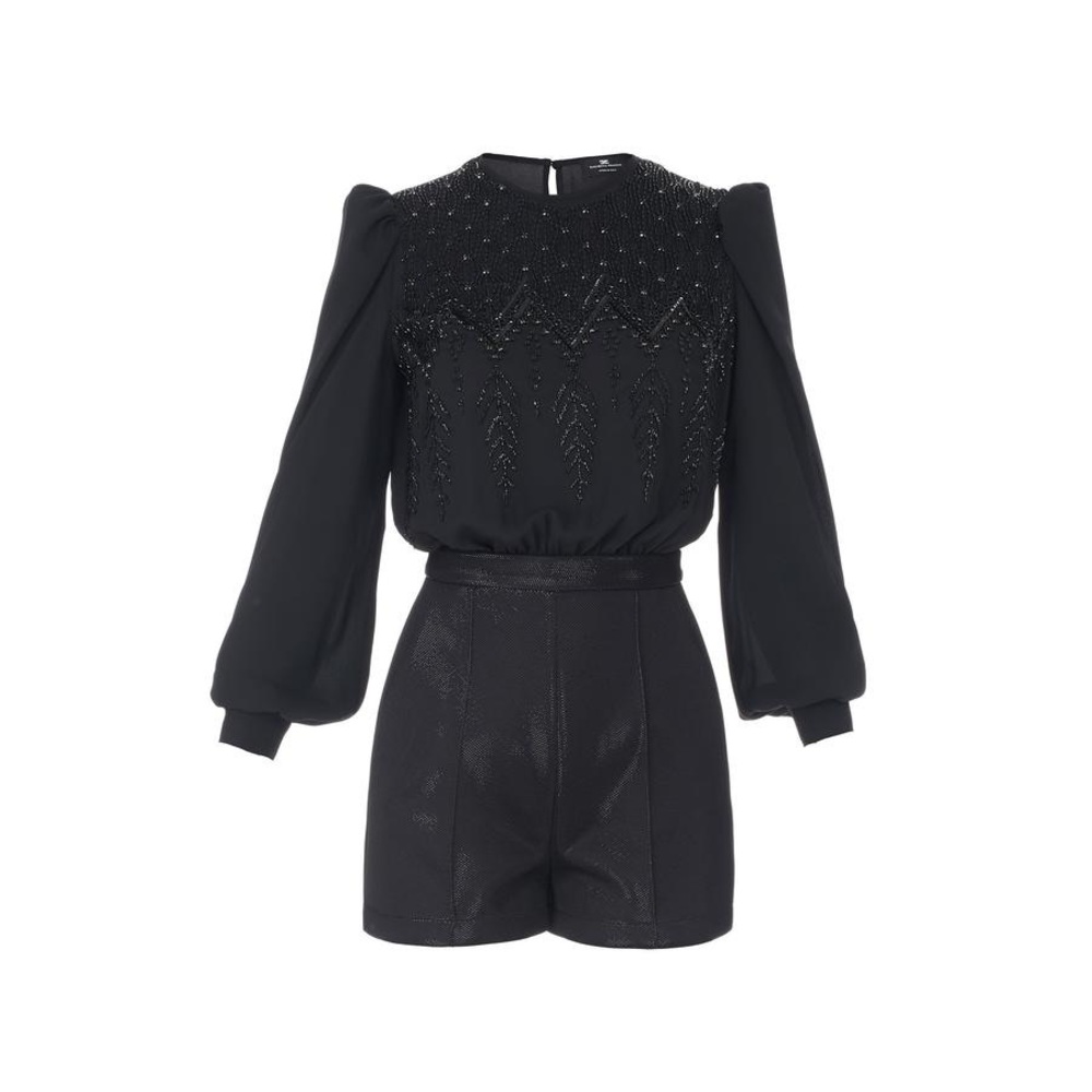 Black Embroidered Romper